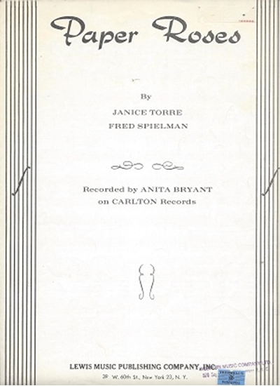 Picture of Paper Roses, Janice Torre & Fred Spielman, recorded by Anita Bryant