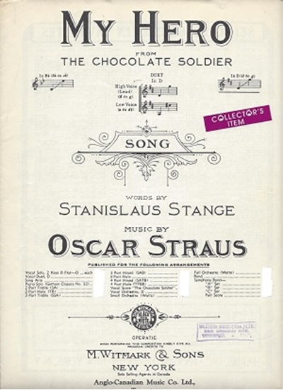 Picture of My Hero, from "The Chocolate Soldier", Stanislaus Stange & Oscar Straus, high voice solo