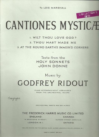 Picture of Cantiones Mysticae, John Donne & Godfrey Ridout, dedicated to Lois Marshall
