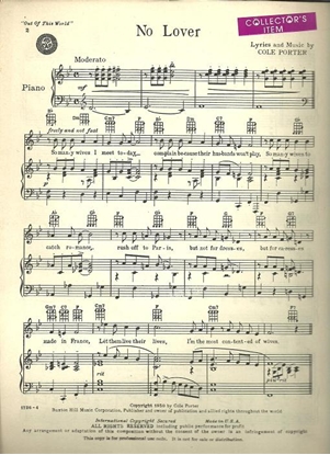 Picture of No Lover, Cole Porter, from Out of This World, sheet music