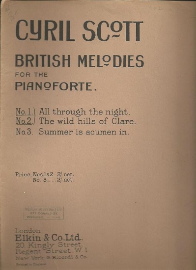 Picture of Cyril Scott, Three British Melodies, All Through the Night/ The Wild Hills of Clare/ Summer is Acumen In, piano solo