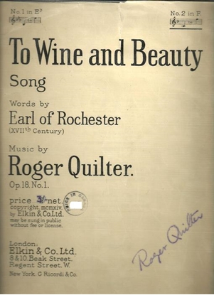 Picture of To Wine and Beauty, Roger Quilter, high voice solo