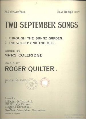 Picture of Two September Songs (Through the Sunny Garden / The Valley and the Hill), Roger Quilter, low voice solo