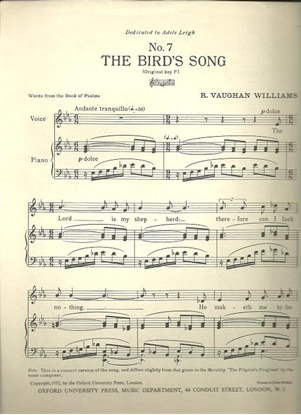 Picture of The Bird's Song, No. 7 from Seven Songs from Pilgrim's Progress, R. Vaughan Williams, vocal solo 