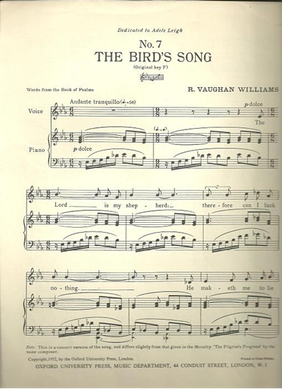 Picture of The Bird's Song, No. 7 from Seven Songs from Pilgrim's Progress, R. Vaughan Williams, vocal solo 