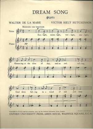 Picture of Dream Song, Victor Hely Hutchinson, medium high vocal solo