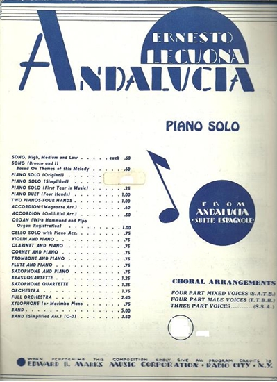 Picture of Andalucia, from the "Andalucia Suite", Ernesto Lecuona, piano solo 