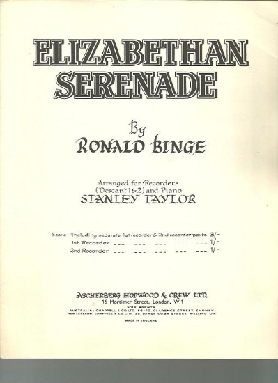 Picture of Elizabethan Serenade, Ronald Binge, recorder/ flute duet