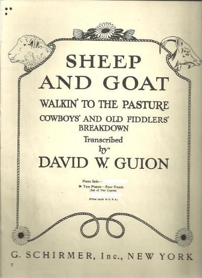 Picture of Sheep and Goat, Walkin' to the Pasture, Cowboys' and Old Fiddlers' Breakdown, transc. by David W. Guion, piano duo
