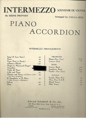Picture of Intermezzo, Souvenir de Vienne, Heinz Provost, arr. A. Galla-Rini, accordion solo