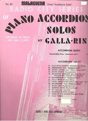 Picture of Malaguena, Ernesto Lecuona, arr. A. Galla-Rini for accordion solo