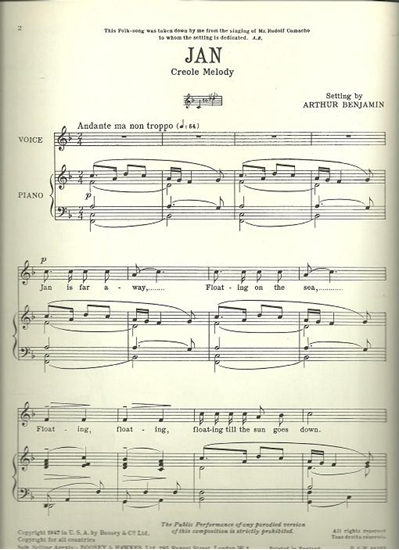 Picture of Jan, a Creole Melody, arr. Arthur Benjamin, low voice solo