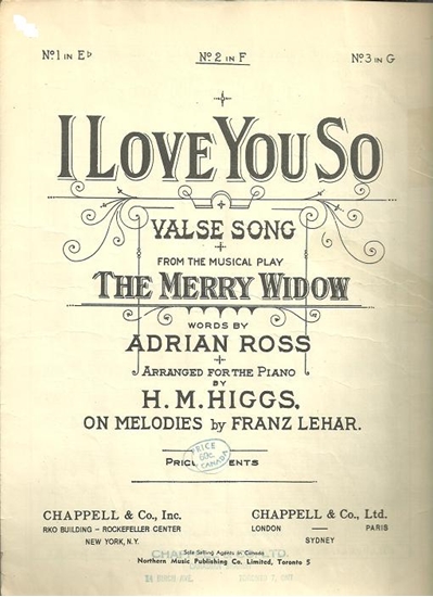 Picture of I Love You So, from "The Merry Widow", Franz Lehar, medium vocal solo