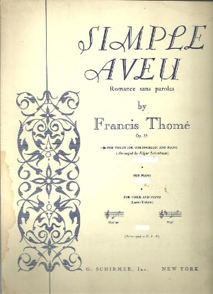 Picture of Simple Aveu, Francis Thome Op. 25, cello/violin & piano