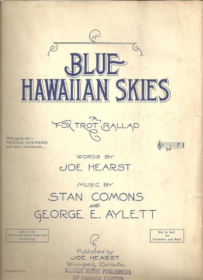 Picture of Blue Hawaiian Skies, Joe Hearst/ Stan Comons/ Geaorge E. Aylett