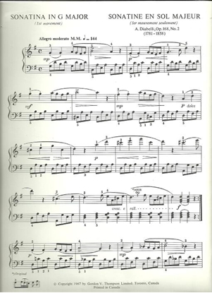 Picture of Sonatina in G Major Op. 168 No. 2(first movement only), A. Diabelli, piano solo 