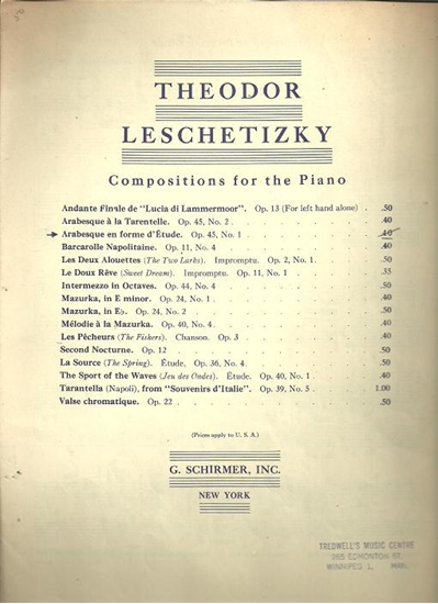 Picture of Arabesque en forme d'etude Op. 45 No. 1, Theodor Leschetizky, piano solo 