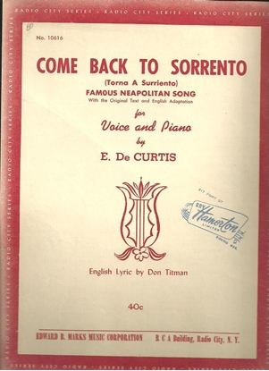 Picture of Come Back to Sorrento, Torna a Surriento, E. De Curtis