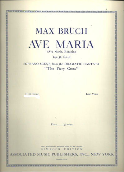 Picture of Ave Maria, from cantata "The Fiery Cross", Max Bruch, high voice