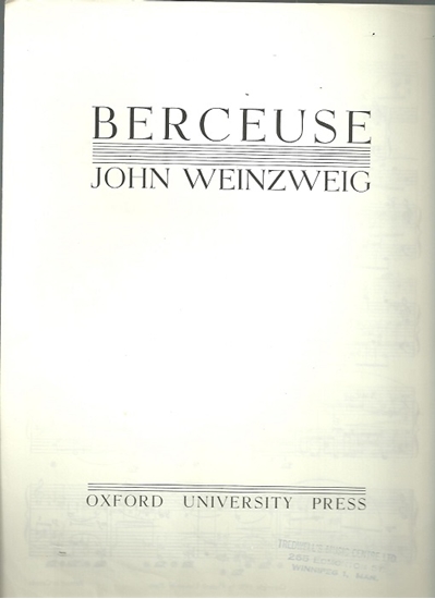 Picture of Berceuse, John Weinzweig, piano solo 