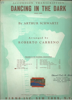 Picture of Dancing in the Dark, Arthur Schwartz, arr. Roberto Carreno, accordion solo
