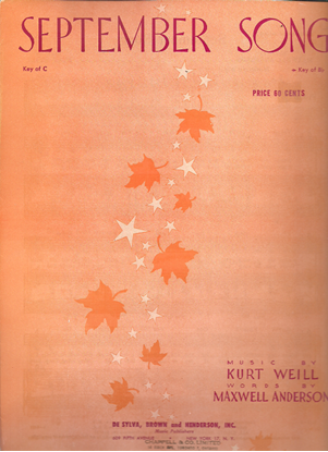 Picture of September Song, from "Knickerbocker Holiday", Maxwell Anderson & Kurt Weill