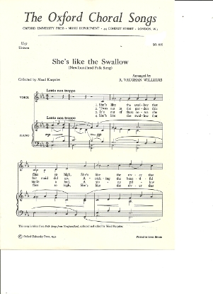 Picture of She's Like the Swallow(Newfoundland Folk Song), Ralph Vaughan Williams, vocal solo, unison octavo