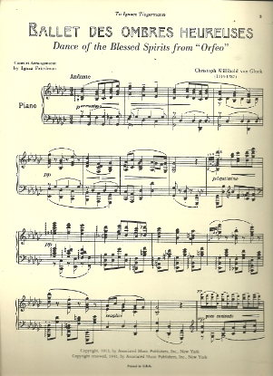 Picture of Dance of the Blessed Spirits from "Orfeo", Christoph Willibald von Gluck, transcribed by Ignaz Friedman, piano solo