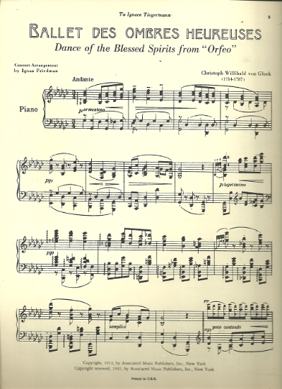 Picture of Dance of the Blessed Spirits from "Orfeo", Christoph Willibald von Gluck, transcribed by Ignaz Friedman, piano solo