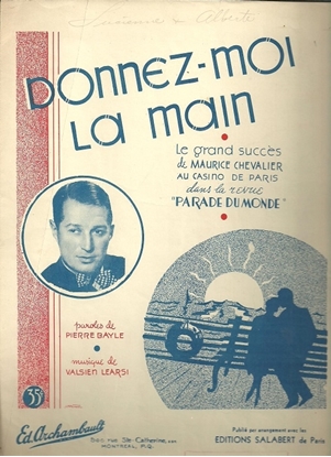 Picture of Donnez-moi la main, Pierre Bayle & Valsien-Learsi, sung by Maurice Chevalier