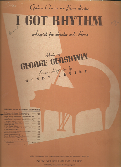 Picture of I Got Rhythm, George Gershwin, piano solo arr. by Henry Levine