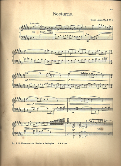 Picture of Nocturne, Ernst Linko, Op. 2 No. 3, piano solo 