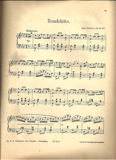 Picture of Rondoletto, Jean Sibelius Op. 40 No. 7, piano solo