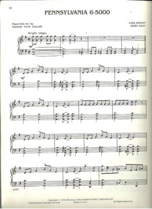 Picture of Pennsylvania 6-5000, Carl Sigman & Jerry Gray, piano solo by Thomas "Fats" Waller, sheet music