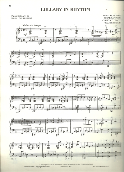 Picture of Lullaby in Rhythm, Benny Goodman/ Edgar Sampson/ Clarence Profit/ Walter Hirsch, arr. for piano solo by Mary Lou Williams