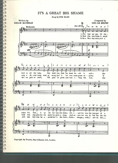 Picture of It's a Great Big Shame, Edgar Bateman & George LeBrunn, sung by Gus Elen, British Music Hall, pdf copy