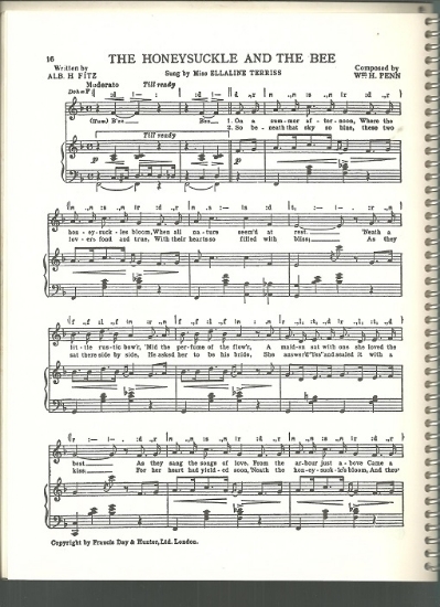 Picture of The Honeysuckle and the Bee, Albert H. Fitz & W. H. Penn, sung by Miss Ellaline Terriss, British Music Hall, pdf copy
