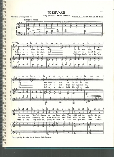 Picture of Joshu-Ah, George Arthurs & Bert Lee, sung by Clarice Mayne, British Music Hall, pdf copy