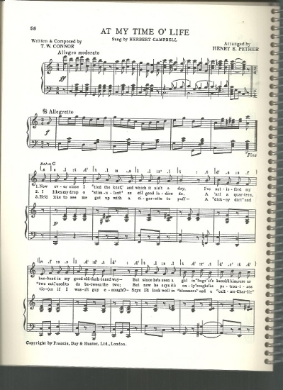 Picture of At My Time O' Life, T. W. Connor & Henry E. Pether, sung by Herbert Campbell, British Music Hall, pdf copy