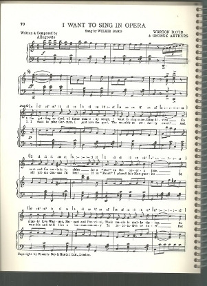 Picture of I Want to Sing Opera, Worton David & George Arthurs, sung by Wilkie Bard, British Music Hall, pdf copy
