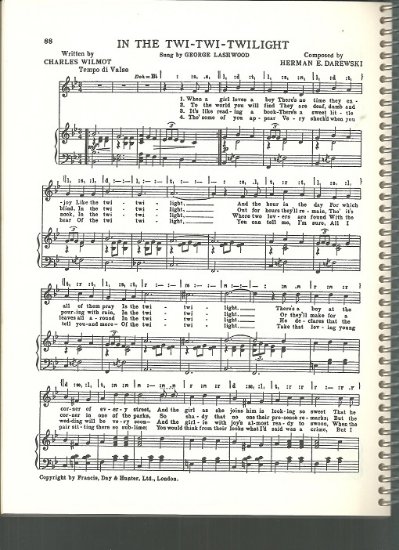 Picture of In the Twi-Twi-Twilight, Charles Wilmot & Herman E. Darewski, sung by George Lashwood, British Music Hall, pdf copy