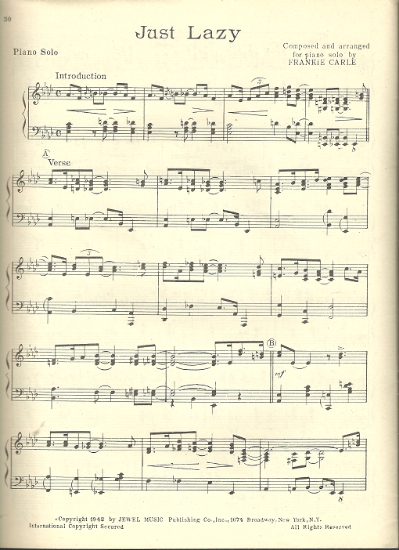 Picture of Just Lazy, Frankie Carle, piano solo, pdf copy
