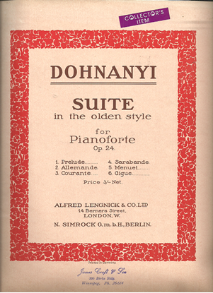 Picture of Suite in the Olden Style Op.24, Ernst von Dohnanyi, piano solo 