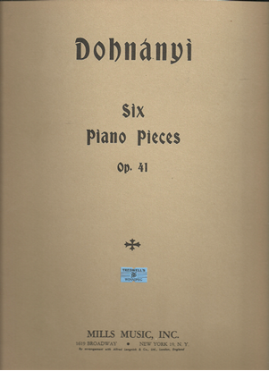 Picture of Six Piano Pieces Op. 41, Ernst von Dohnanyi, piano solo 