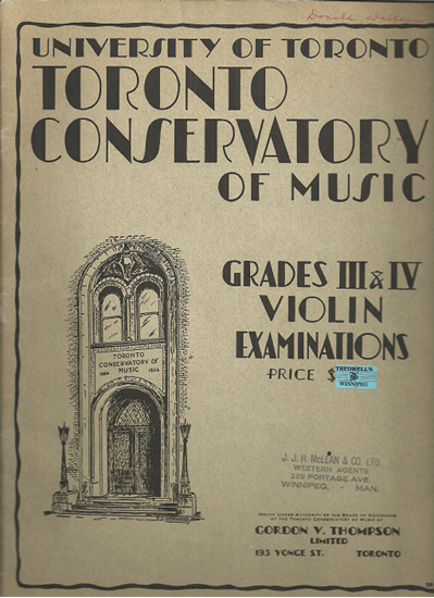 Picture of Violin Grade 3 & 4 Exam Book, 1936 Edition, Royal Conservatory of Music, University of Toronto