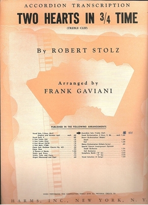 Picture of Two Hearts in 3/4 Time, Robert Stolz/Frank Gaviani, accordion solo