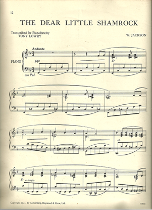 Picture of Dear Little Shamrock (The), W. Jackson, transcribed Tony Lowry, piano solo sheet music