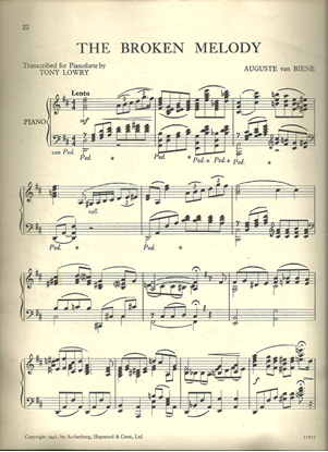 Picture of The Broken Melody, Auguste van Biene, transcribed for piano solo by Tony Lowry