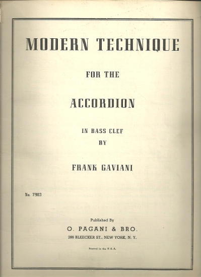 Picture of Modern Technique for the Accordion in Bass Clef, Frank Gaviani