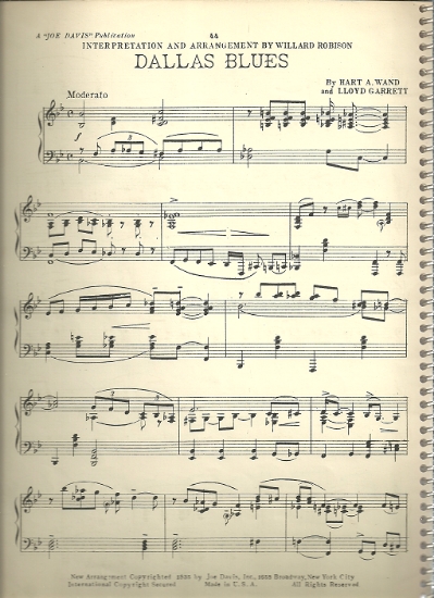 Picture of Dallas Blues, Hart A. Wand & Lloyd Gassett, transc. for piano solo by Willard Robison, pdf copy